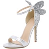 image:imagemikarka Back Bling Glitter Butterfly Stiletto Heels Sandals Open Toe High Heels Wedding PumpsSilver