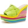 image:imagemikarka Colorful Espadrille Wedge Sandals for women Peep Toe Slip On Platform Slides Sandals Summer Beach Stacked High HeelsEspadrille2green