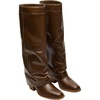 image:imagemikarka Knee High Boots Women Square Toe Fold Over Tall Boots for Women Wide Calf Chunky Heel Shark Boots Fashion Fall Thigh High BootsDark Brown
