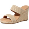 image:imagemikarka Slip On Wedge Sandals for Women Open Toe Espadrilles Platform Slides Dressy High Heel Beach Summer Sandal Comfortable Wedges Shoe MulesBrown Raffia