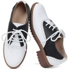 image:imagemikarka Vintage Oxford Shoes for Women Perforated Wingtips Brogue Oxfords Low Chunky Heel Lace Up Saddles Dress Pumps ShoesBlackWhite Matte
