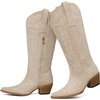 image:imagemikarka Western Cowboy Boots for Women Cowgirl Knee High Boots Pointed Toe Chunky Heel Faux Leather amp Suede Vintage Classic Tall BootsBeige Suede
