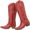 image:imagemikarka Western Cowboy Boots for Women Cowgirl Knee High Boots Pointed Toe Chunky Heel Faux Leather amp Suede Vintage Classic Tall BootsRed