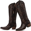 image:imagemikarka Western Cowboy Boots for Women Cowgirl Knee High Boots Pointed Toe Chunky Heel Faux Leather amp Suede Vintage Classic Tall BootsVintage Dark Brown
