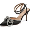 image:imagemikarka Womens Bowknot Rhinestone Stilettos Heels Pumps Ankle Strap Satin Pointed Wedding Bride Bridesmaid Dressy Heeled Shoes Sandals1black