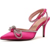 image:imagemikarka Womens Bowknot Rhinestone Stilettos Heels Pumps Ankle Strap Satin Pointed Wedding Bride Bridesmaid Dressy Heeled Shoes Sandals1rose Red