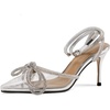 image:imagemikarka Womens Bowknot Rhinestone Stilettos Heels Pumps Ankle Strap Satin Pointed Wedding Bride Bridesmaid Dressy Heeled Shoes Sandals1transparent
