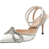 image:imagemikarka Womens Bowknot Rhinestone Stilettos Heels Pumps Ankle Strap Satin Pointed Wedding Bride Bridesmaid Dressy Heeled Shoes Sandals1white