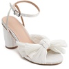 image:imagemikarka Womens Chunky High Heel Sandals Pleated Bow Open Toe Bridal Wedding Shoes Pumps Ankle Strap Heeled Sandals1beige