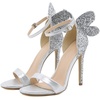 image:imagemikarka Back Bling Glitter Butterfly Stiletto Heels Sandals Open Toe High Heels Wedding PumpsSilver