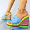 image:imagemikarka Colorful Espadrille Wedge Sandals for women Peep Toe Slip On Platform Slides Sandals Summer Beach Stacked High HeelsEspadrille2blue
