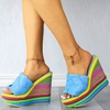image:imagemikarka Colorful Espadrille Wedge Sandals for women Peep Toe Slip On Platform Slides Sandals Summer Beach Stacked High HeelsEspadrille2blue