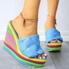 image:imagemikarka Colorful Espadrille Wedge Sandals for women Peep Toe Slip On Platform Slides Sandals Summer Beach Stacked High HeelsEspadrille2blue