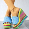 image:imagemikarka Colorful Espadrille Wedge Sandals for women Peep Toe Slip On Platform Slides Sandals Summer Beach Stacked High HeelsEspadrille2blue