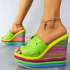 image:imagemikarka Colorful Espadrille Wedge Sandals for women Peep Toe Slip On Platform Slides Sandals Summer Beach Stacked High HeelsEspadrille2green