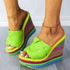 image:imagemikarka Colorful Espadrille Wedge Sandals for women Peep Toe Slip On Platform Slides Sandals Summer Beach Stacked High HeelsEspadrille2green