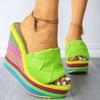 image:imagemikarka Colorful Espadrille Wedge Sandals for women Peep Toe Slip On Platform Slides Sandals Summer Beach Stacked High HeelsEspadrille2green