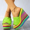 image:imagemikarka Colorful Espadrille Wedge Sandals for women Peep Toe Slip On Platform Slides Sandals Summer Beach Stacked High HeelsEspadrille2green