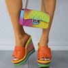 image:imagemikarka Colorful Espadrille Wedge Sandals for women Peep Toe Slip On Platform Slides Sandals Summer Beach Stacked High HeelsEspadrille2orange