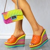image:imagemikarka Colorful Espadrille Wedge Sandals for women Peep Toe Slip On Platform Slides Sandals Summer Beach Stacked High HeelsEspadrille2orange