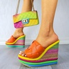 image:imagemikarka Colorful Espadrille Wedge Sandals for women Peep Toe Slip On Platform Slides Sandals Summer Beach Stacked High HeelsEspadrille2orange