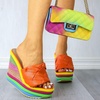 image:imagemikarka Colorful Espadrille Wedge Sandals for women Peep Toe Slip On Platform Slides Sandals Summer Beach Stacked High HeelsEspadrille2orange