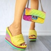 image:imagemikarka Colorful Espadrille Wedge Sandals for women Peep Toe Slip On Platform Slides Sandals Summer Beach Stacked High HeelsEspadrille2yellow