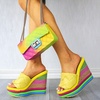 image:imagemikarka Colorful Espadrille Wedge Sandals for women Peep Toe Slip On Platform Slides Sandals Summer Beach Stacked High HeelsEspadrille2yellow