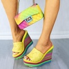 image:imagemikarka Colorful Espadrille Wedge Sandals for women Peep Toe Slip On Platform Slides Sandals Summer Beach Stacked High HeelsEspadrille2yellow