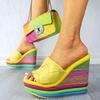 image:imagemikarka Colorful Espadrille Wedge Sandals for women Peep Toe Slip On Platform Slides Sandals Summer Beach Stacked High HeelsEspadrille2yellow
