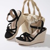 image:imagemikarka Espadrille Wedge Sandals for Women Braided Knot Ankle Strap Open Toe Platform Sandals378 Summer WedgesBlack Nubuck