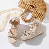 image:imagemikarka Espadrille Wedge Sandals for Women Braided Knot Ankle Strap Open Toe Platform Sandals378 Summer WedgesNude Nubuck