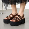 image:imagemikarka Open Toe Heeled Sandals for Women Ankle Strap with Cutout Chunky Heel Goth Platform Womens Sandals1brown