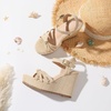 image:imagemikarka Sandals for Women 2026 Comfortable Wedge Platform Sandals Women  Braided Espadrilles for Women Ankle Strap Open Toe Wedges Heels Beach Sandals Summer Shoes394 Wedge HeelNatural Raffia