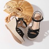 image:imagemikarka Sandals for Women 2026 Comfortable Wedge Platform Sandals Women  Braided Espadrilles for Women Ankle Strap Open Toe Wedges Heels Beach Sandals Summer Shoes394 Wedge HeelBlack Nubuck