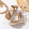 image:imagemikarka Sandals for Women 2026 Comfortable Wedge Platform Sandals Women  Braided Espadrilles for Women Ankle Strap Open Toe Wedges Heels Beach Sandals Summer Shoes394 Wedge HeelBrown Nubuck