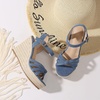 image:imagemikarka Sandals for Women 2026 Comfortable Wedge Platform Sandals Women  Braided Espadrilles for Women Ankle Strap Open Toe Wedges Heels Beach Sandals Summer Shoes394 Wedge HeelBlue Denim