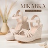 image:imagemikarka Sandals for Women 2026 Comfortable Wedge Platform Sandals Women  Braided Espadrilles for Women Ankle Strap Open Toe Wedges Heels Beach Sandals Summer Shoes394 Wedge HeelNude Nubuck