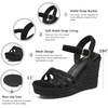image:imagemikarka Sandals for Women 2026 Comfortable Wedge Platform Sandals Women  Braided Espadrilles for Women Ankle Strap Open Toe Wedges Heels Beach Sandals Summer Shoes3662black