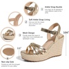 image:imagemikarka Sandals for Women 2026 Comfortable Wedge Platform Sandals Women  Braided Espadrilles for Women Ankle Strap Open Toe Wedges Heels Beach Sandals Summer Shoes394 Wedge HeelGold Metallic