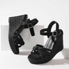 image:imagemikarka Sandals for Women 2026 Comfortable Wedge Platform Sandals Women  Braided Espadrilles for Women Ankle Strap Open Toe Wedges Heels Beach Sandals Summer Shoes3662black
