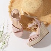 image:imagemikarka Sandals for Women 2026 Comfortable Wedge Platform Sandals Women  Braided Espadrilles for Women Ankle Strap Open Toe Wedges Heels Beach Sandals Summer Shoes394 Wedge HeelPink Denim