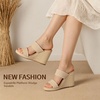 image:imagemikarka Slip On Wedge Sandals for Women Open Toe Espadrilles Platform Slides Dressy High Heel Beach Summer Sandal Comfortable Wedges Shoe Mules