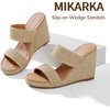 image:imagemikarka Slip On Wedge Sandals for Women Open Toe Espadrilles Platform Slides Dressy High Heel Beach Summer Sandal Comfortable Wedges Shoe MulesBrown Raffia