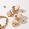 image:imagemikarka Slip On Wedge Sandals for Women Open Toe Espadrilles Platform Slides Dressy High Heel Beach Summer Sandal Comfortable Wedges Shoe MulesKhaki RaffiaBrown Raffia