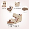 image:imagemikarka Slip On Wedge Sandals for Women Open Toe Espadrilles Platform Slides Dressy High Heel Beach Summer Sandal Comfortable Wedges Shoe MulesNatural Raffia