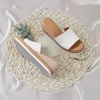 image:imagemikarka Slip On Wedge Sandals for Women Open Toe Resort Platform Sandals Comfortable Beach Sandals Slide Espadrilles Wedges Dressy Summer Sandals MulesWhite Canvas