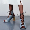 image:imagemikarka Snakeskin Pattern Heeled Sandals for Women Lace Up Cross Band High Heels Open Toe Womens Sandals1denim Blue