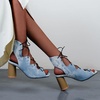image:imagemikarka Snakeskin Pattern Heeled Sandals for Women Lace Up Cross Band High Heels Open Toe Womens Sandals1denim Blue