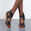 image:imagemikarka Snakeskin Pattern Heeled Sandals for Women Lace Up Cross Band High Heels Open Toe Womens Sandals2black